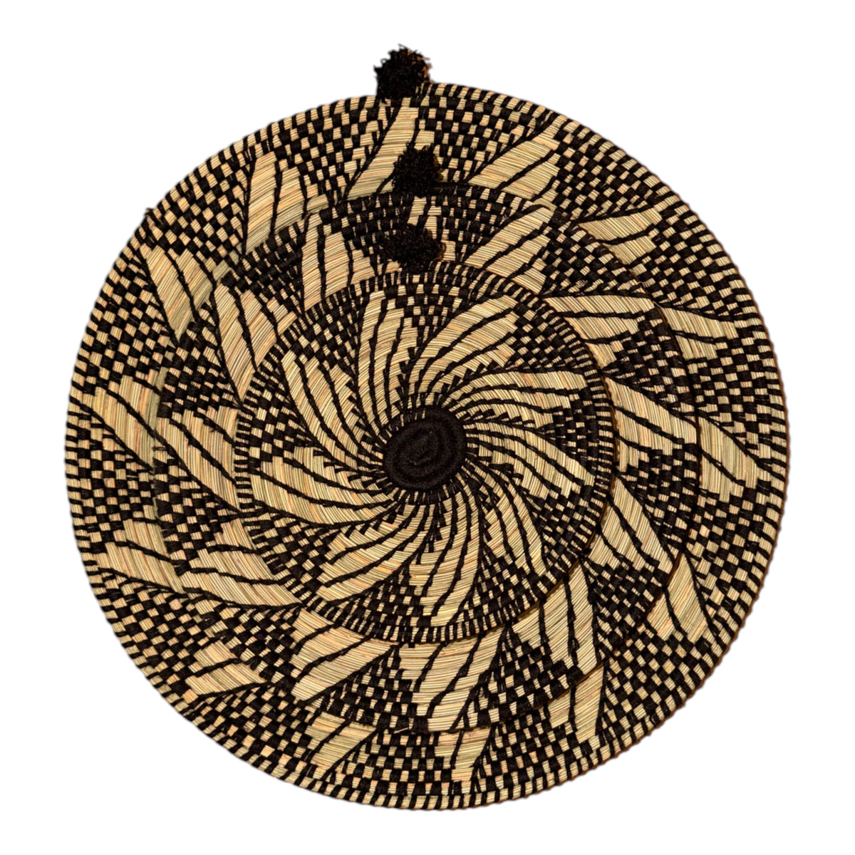 Black Natural Spiral Woven Basket Set– Round Woven Decorative Wall Baskets