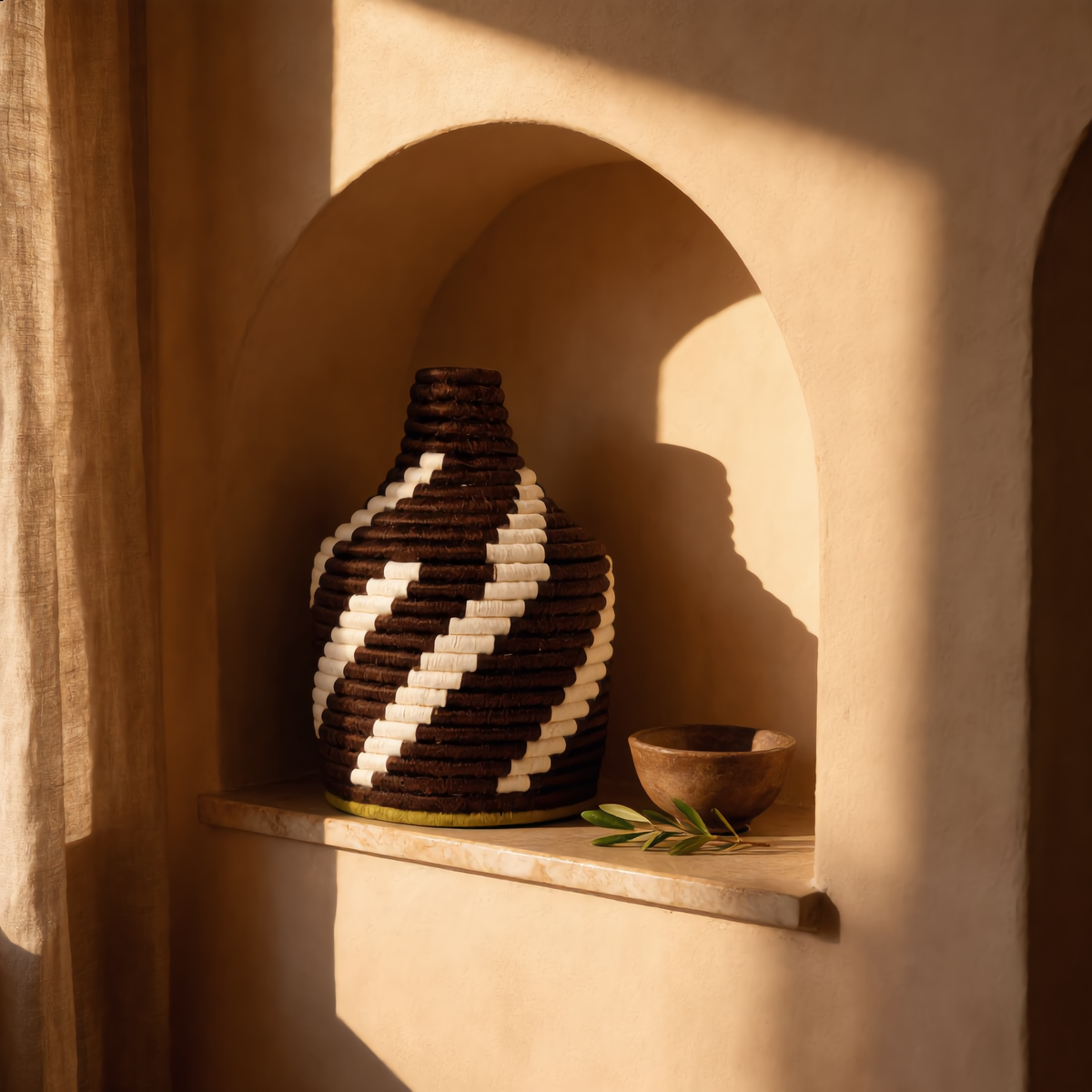 Panier tressé spirale marron