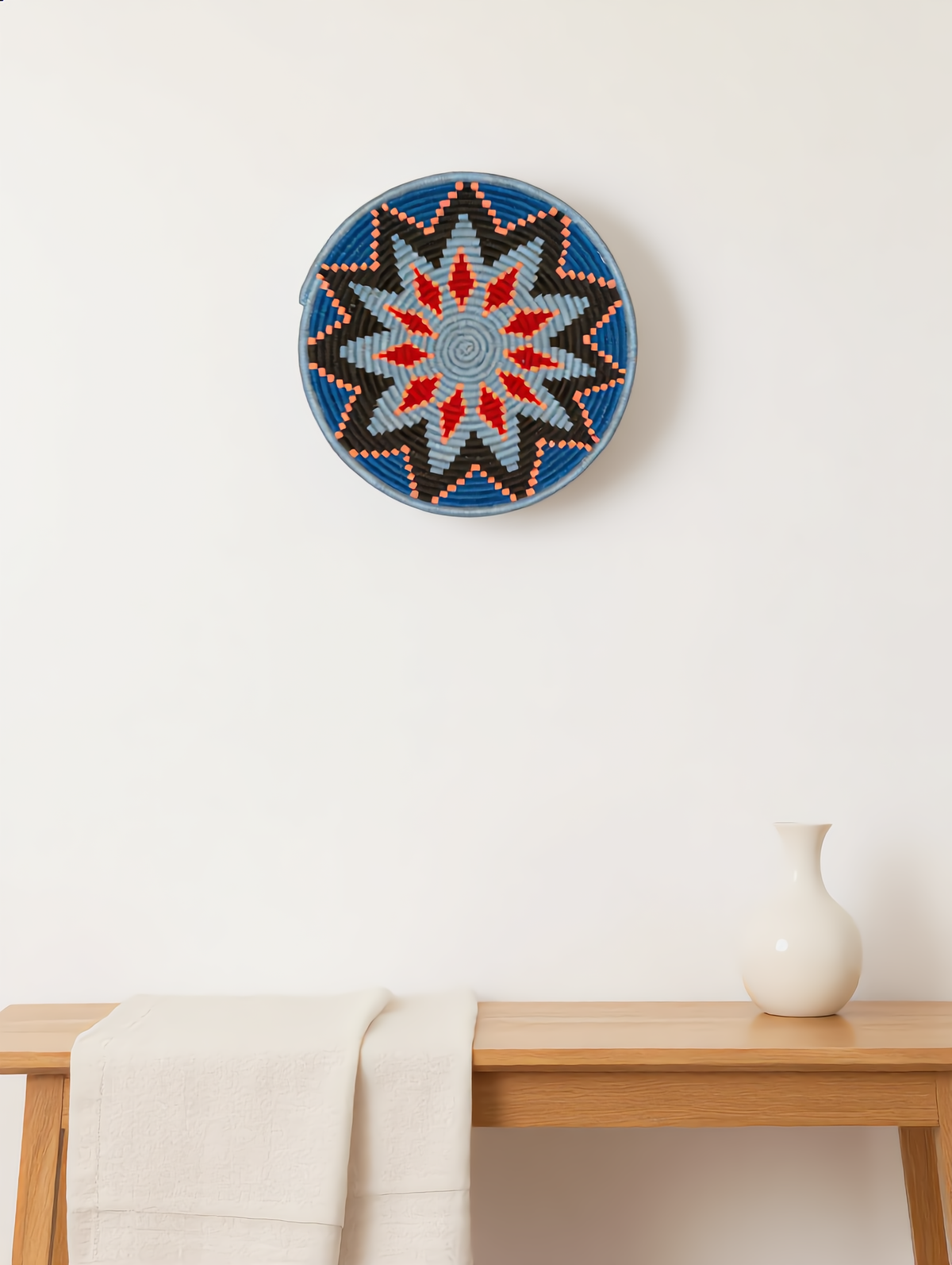 Panier rond tressé, mural ou à poser – 47 cm