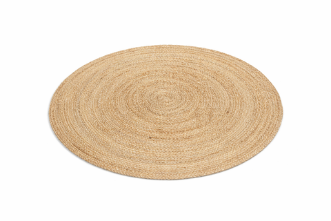 Tapis rond tressé en jute naturel Vase deco Bleu