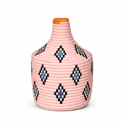 Panier Motif Diamant Blush – Décoration Bohème Chic Tissée à la Main