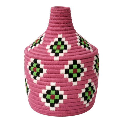 Panier Artisanal Berbère Rose avec Couvercle – Décoration Bohème Tissée à la Main