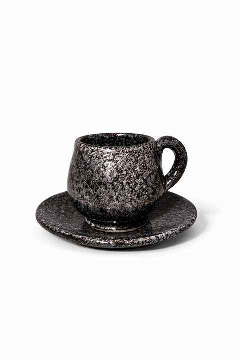 Glänzende Keramik Espressotasse mit Untertasse – 100 ml