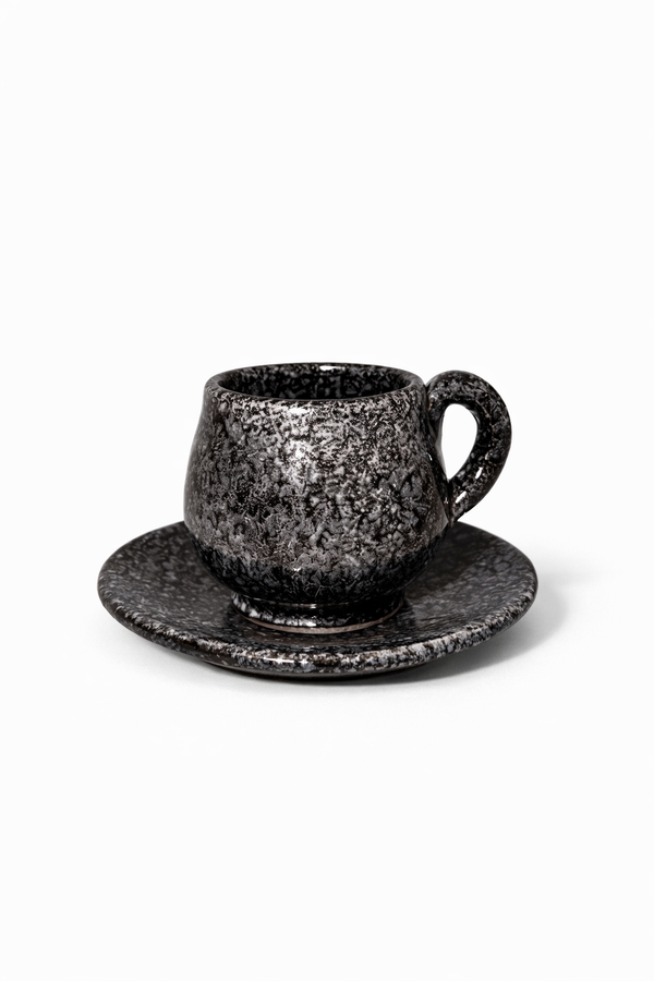 Tasse à espresso et soucoupe en céramique noire – 100 ml