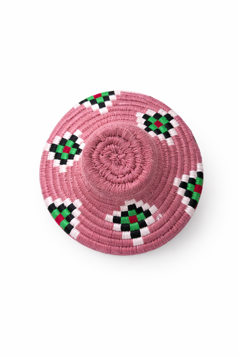 Panier Artisanal Berbère Rose avec Couvercle – Décoration Bohème Tissée à la Main