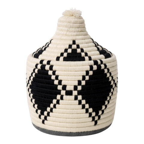 Panier Blanc Motif Géométrique – Décoration Bohème Naturelle Tissée à la Main