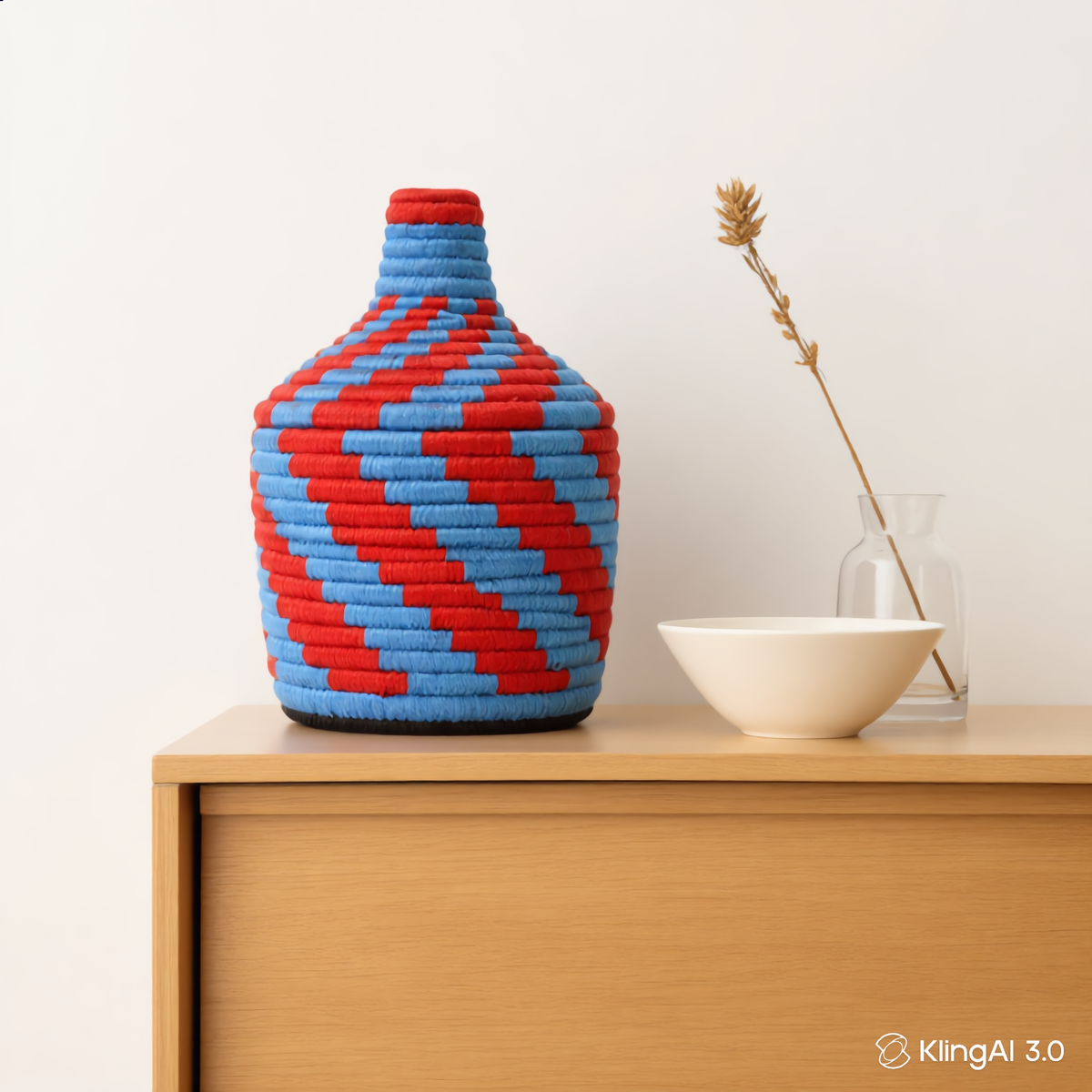 Panier tressé zigzag bleu