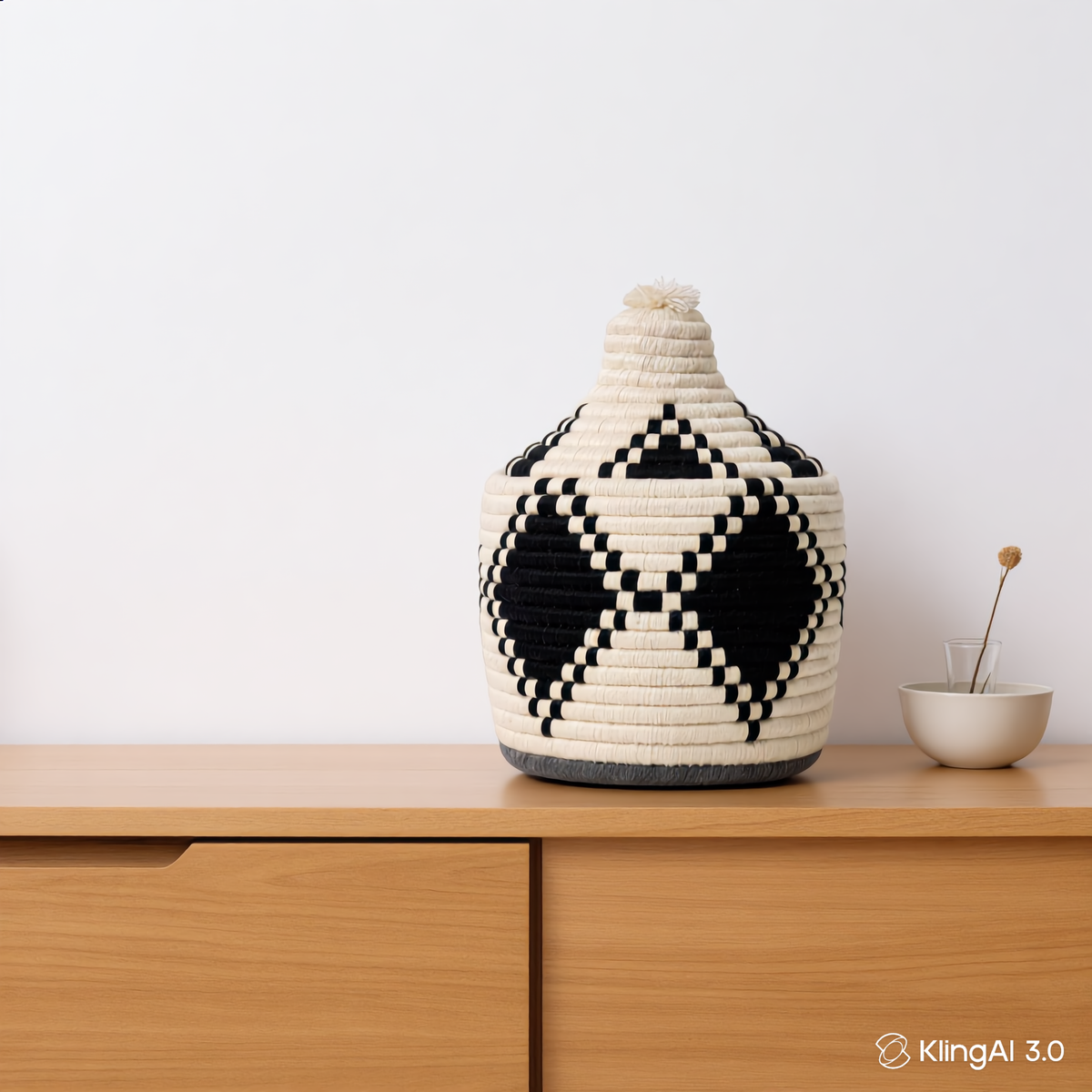 White Pattern Basket Handwoven Decorative Basket