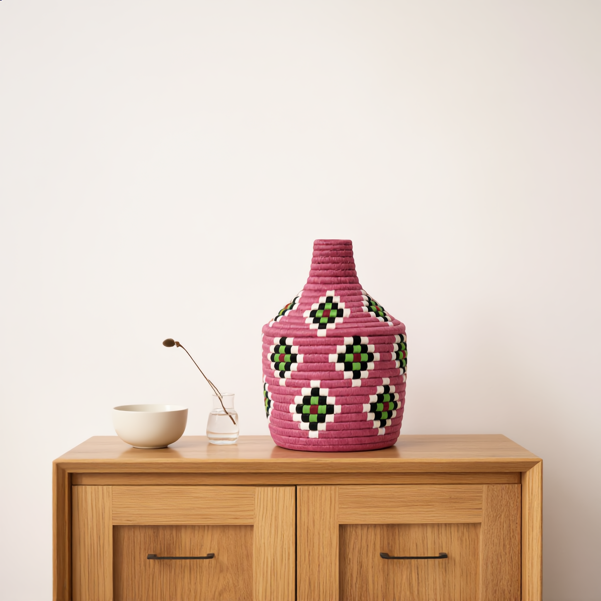 Panier tressé Berbère rose
