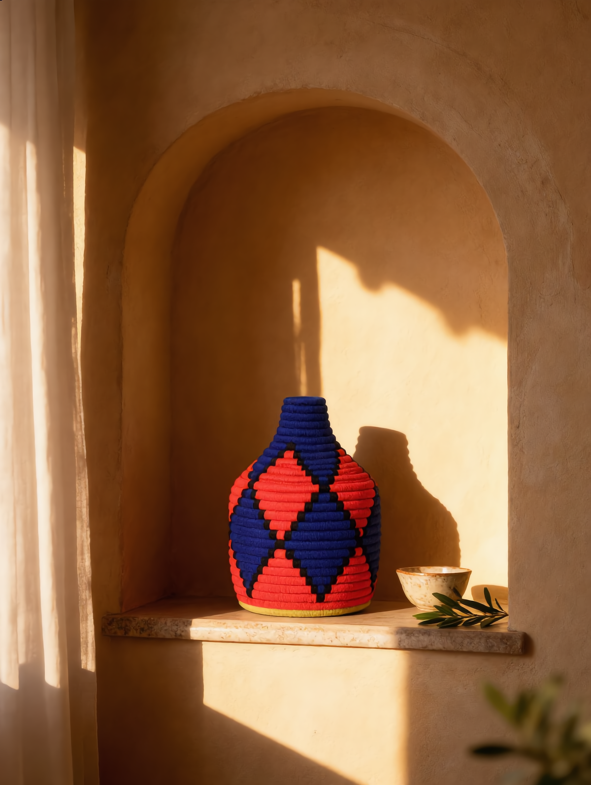 Panier tressé géométrique bleu