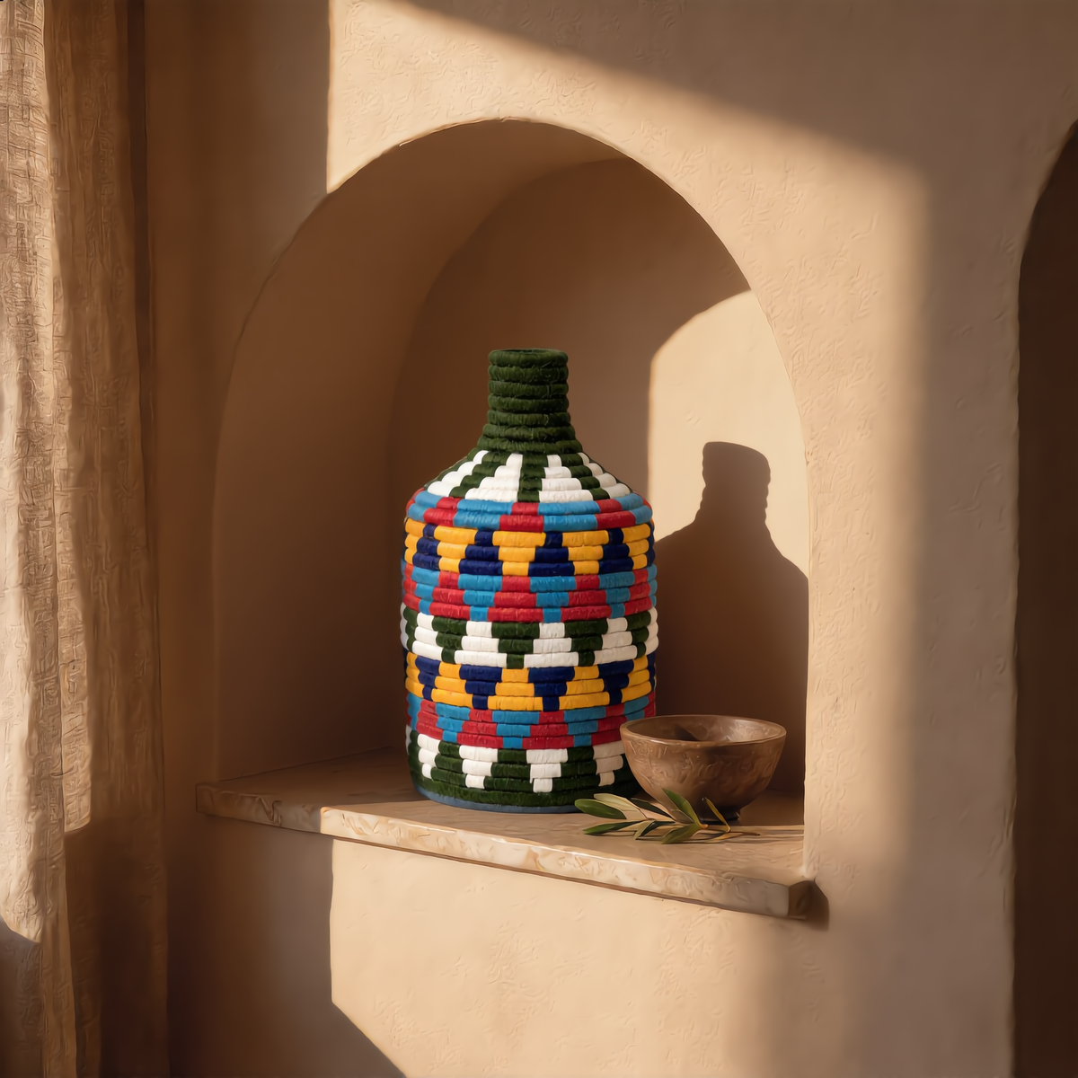 Panier tressé tribal multicolore