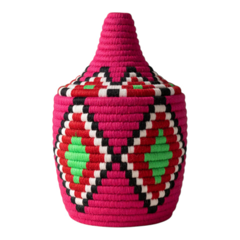 Panier Rouge Motif Berbère – Décoration Bohème Naturelle Tissée à la Main