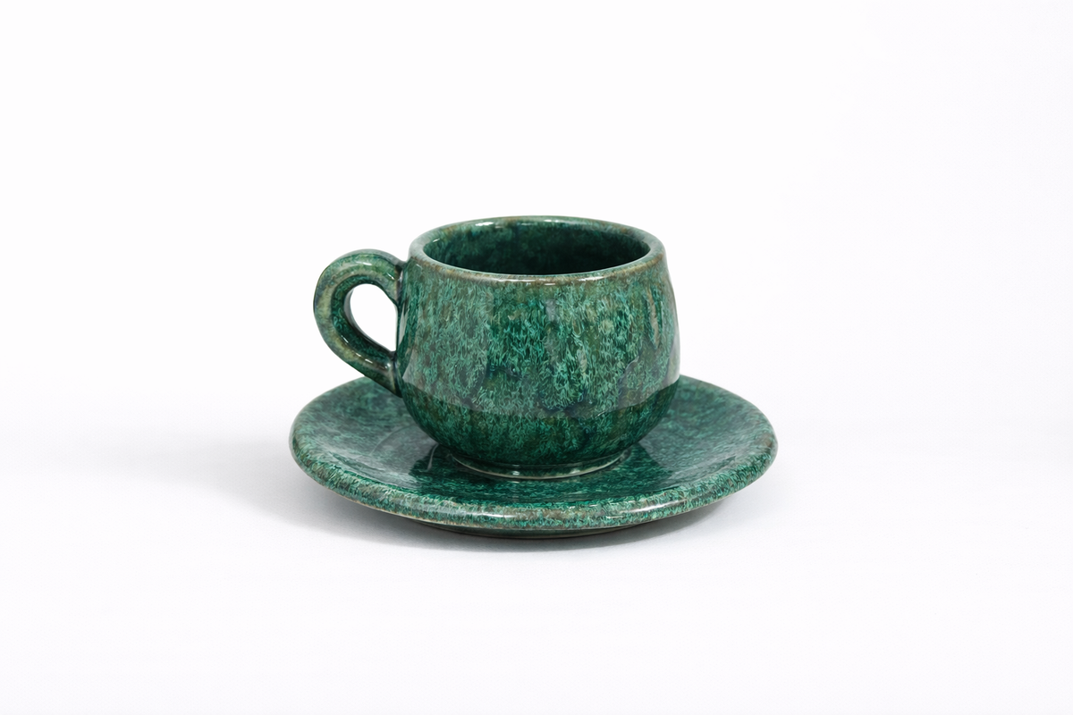 Tasse à espresso et soucoupe en céramique verte – 100 ml