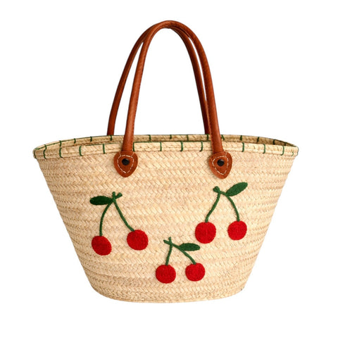 Kirsche Boho Tasche Sommer | strohtasche damen trend, strandtasche sommer, boho tasche damen